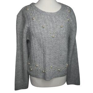 Rachel Roy Grey Pearl-Studded Women's Crew Sweater Size‎ XL